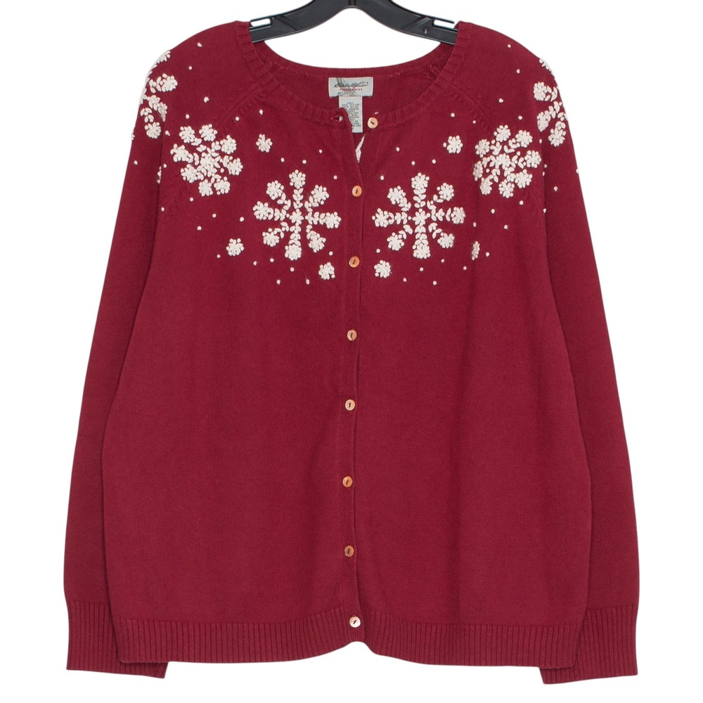 Eddie Bauer Cardigan Angora Blend Snowflake Embroidered Christmas Holiday Red 2X